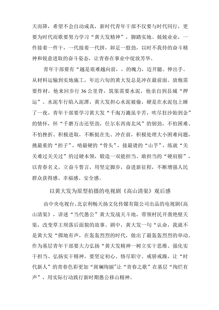 以黄大发为原型拍摄的电视剧《高山清渠》观后感五篇.docx_第2页