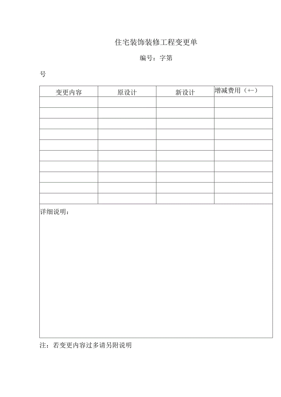 住宅装饰装修工程变更单标准模板.docx_第1页