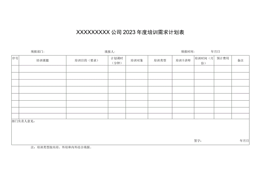 企业2022年度培训需求计划表.docx_第1页