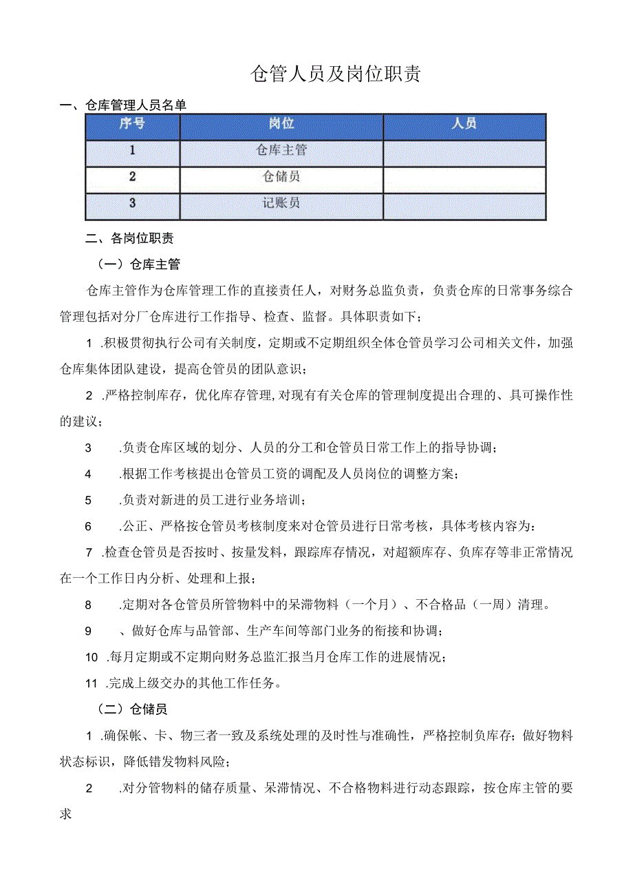 仓管人员及岗位职责.docx_第1页