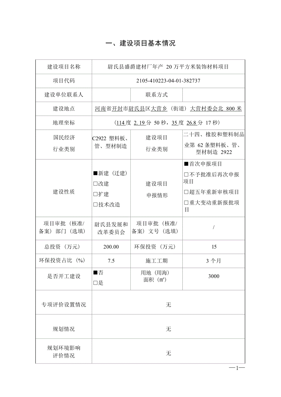 尉氏县盛爵建材厂年产 20 万平方米装饰材料项目环境影响报告.docx_第2页