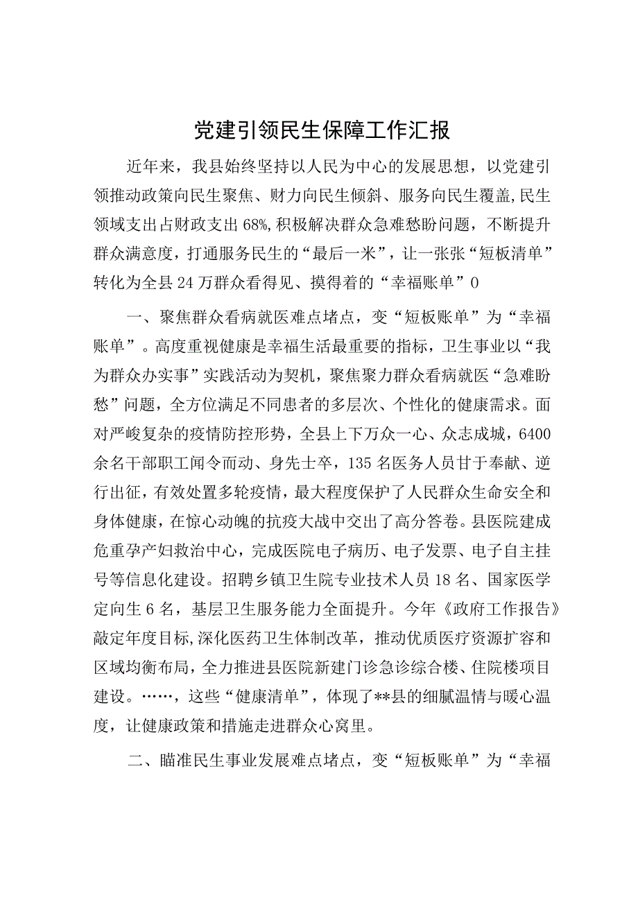 党建引领民生保障工作汇报.docx_第1页