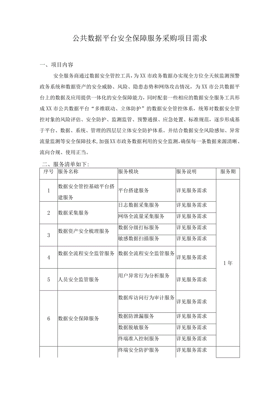 公共数据平台安全保障服务采购项目需求.docx_第1页