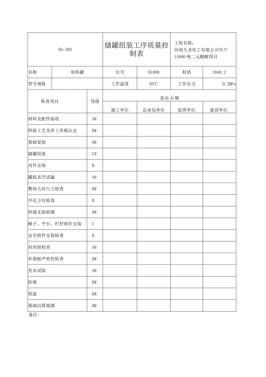 储罐控制表和钢结构安装记录表.docx_第1页