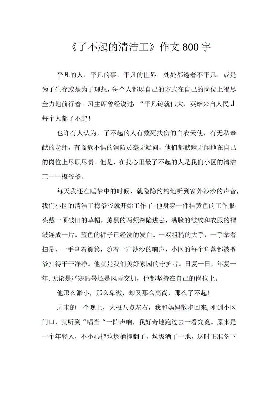 了不起的清洁工作文800字.docx_第1页