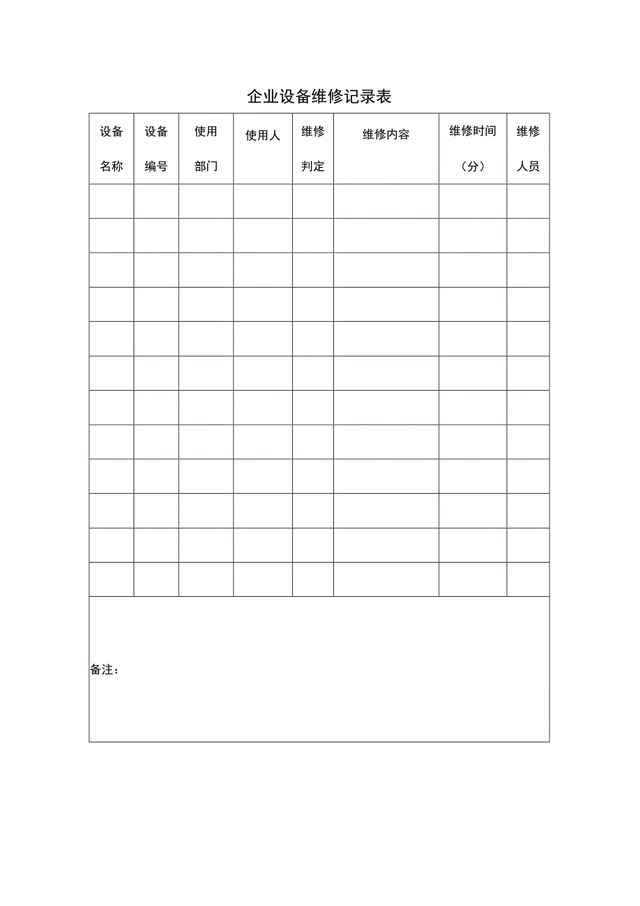 企业设备维修记录表.docx_第1页