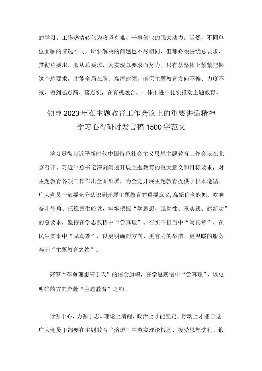 二篇文：在主题教育工作会议上的重要讲话精神学习心得研讨发言稿2023年.docx_第3页