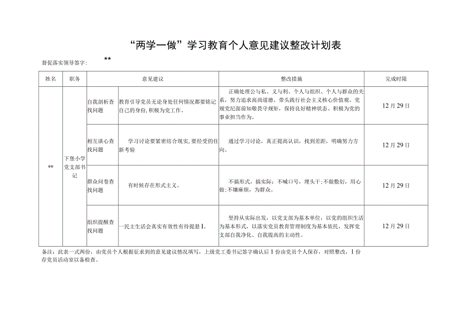 党员“两学一做”学习教育个人意见建议整改计划表.docx_第3页