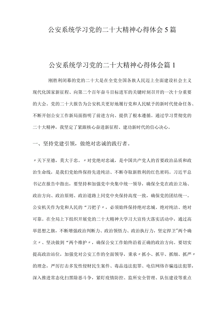 公安系统学习党的二十大精神心得体会5篇.docx_第1页