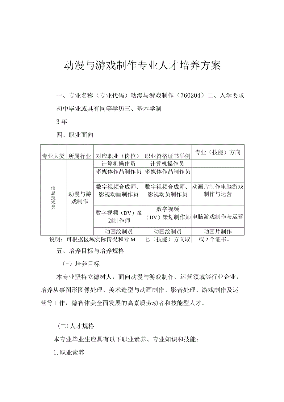 动漫与游戏制作专业人才培养方案.docx_第1页