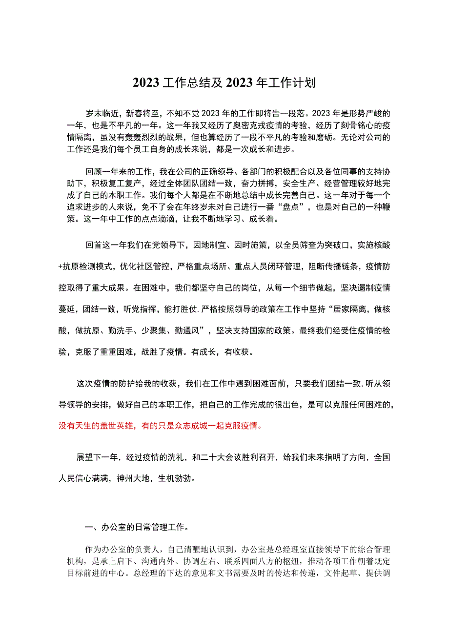 办公室主任2023年度工作总结2023年工作计划模板参考.docx_第1页