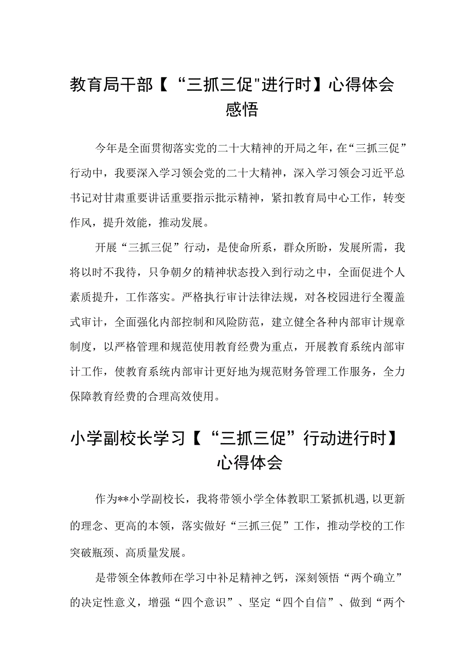 共三篇教育局干部三抓三促进行时心得体会感悟.docx_第1页