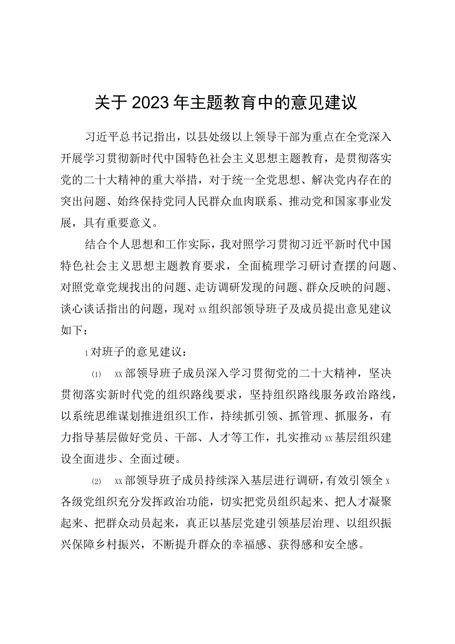 关于2023年主题教育中的意见建议 (4).docx_第1页