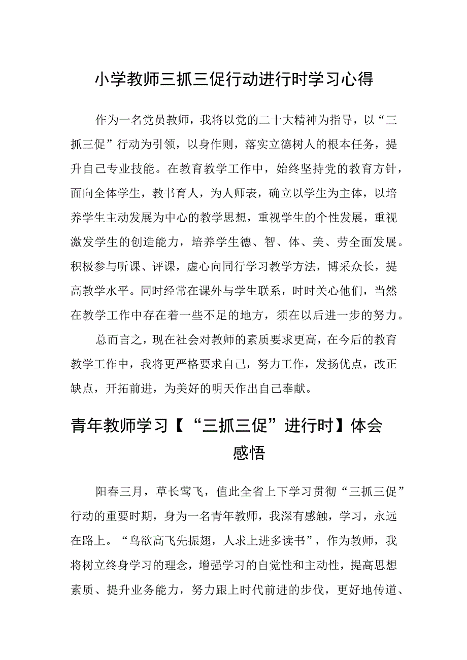 共三篇小学教师三抓三促行动进行时学习心得.docx_第1页