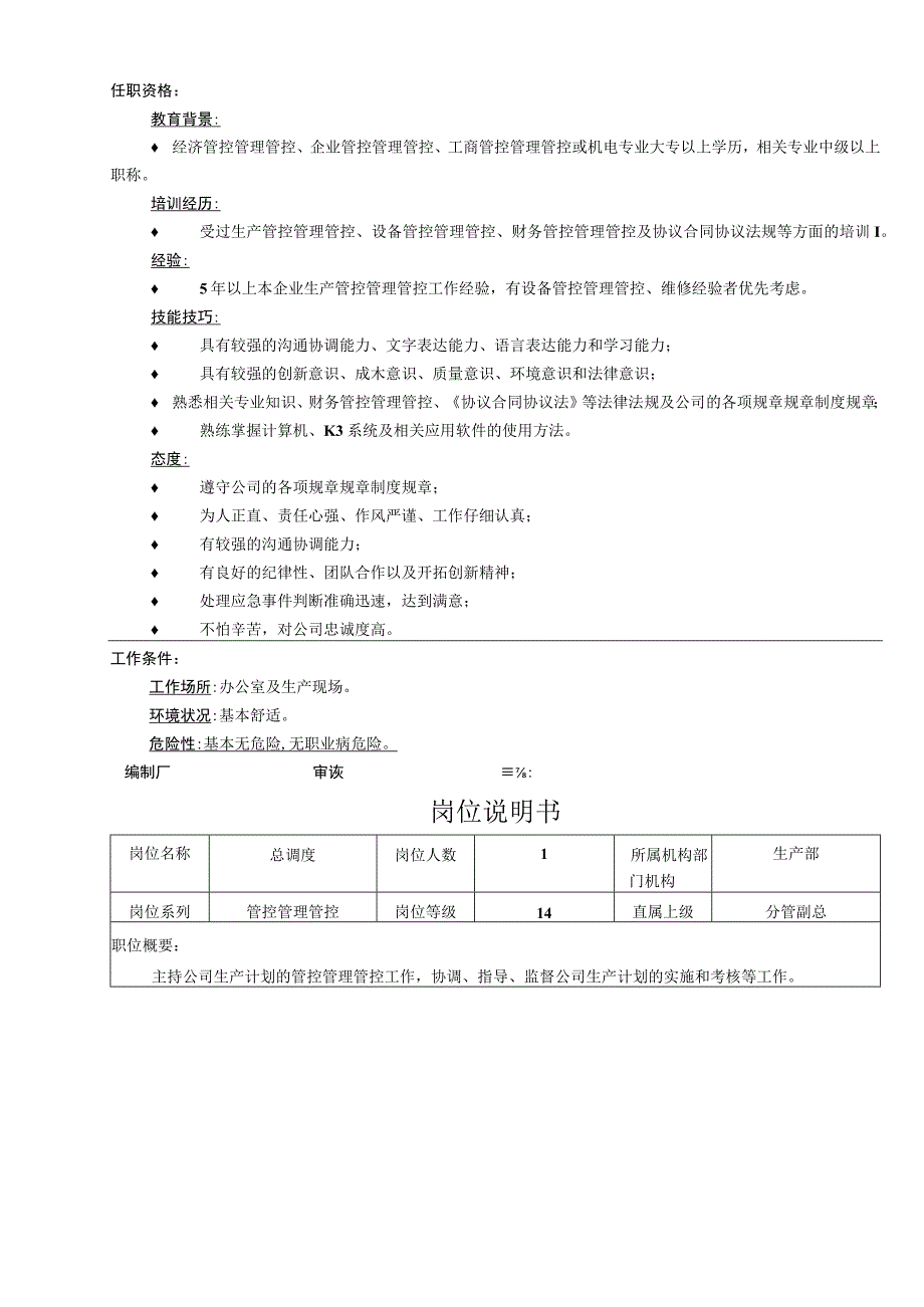 办公文档范本生产部岗位说明书共个岗位.docx_第3页