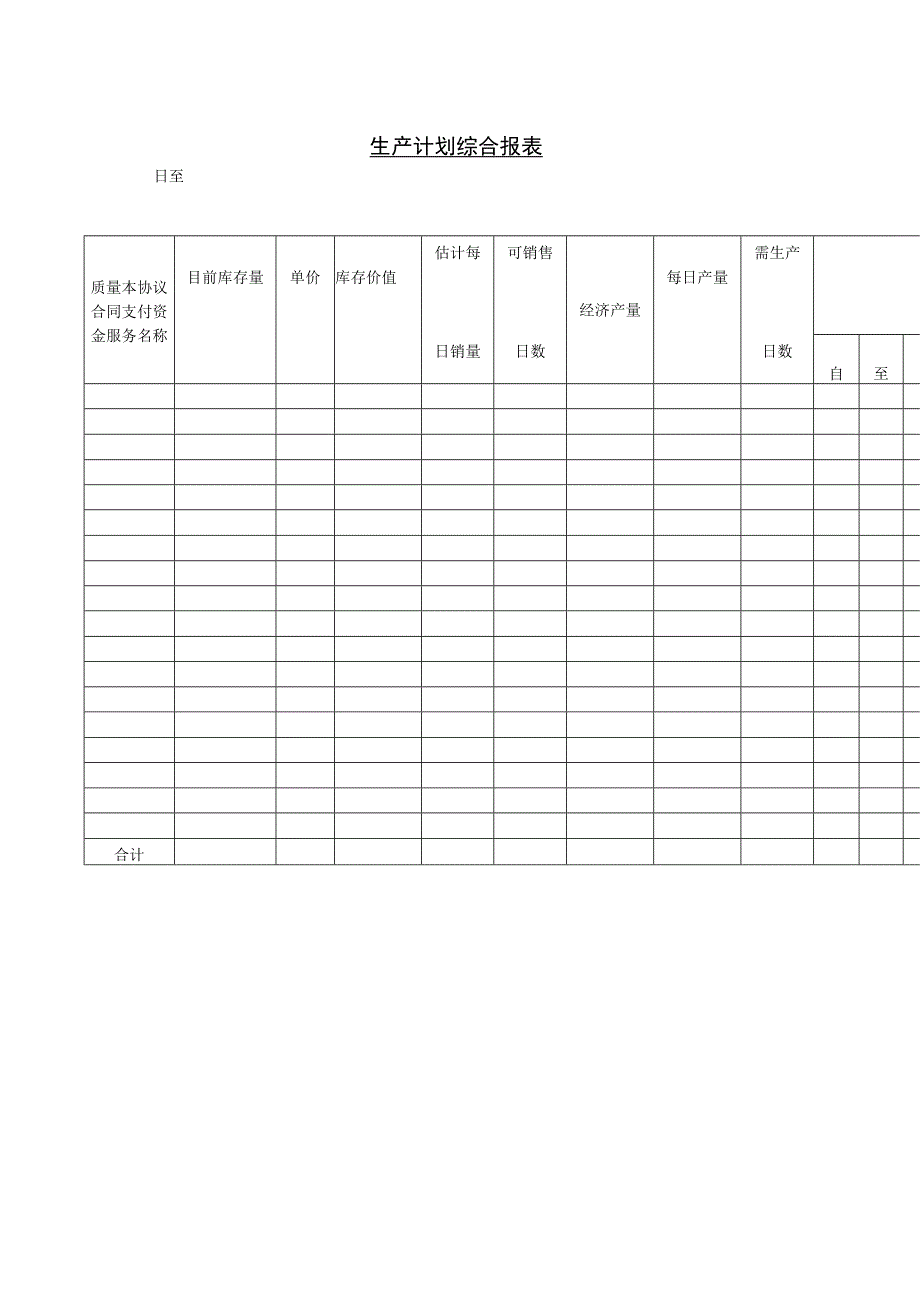 办公文档范本生产计划综合报表.docx_第1页