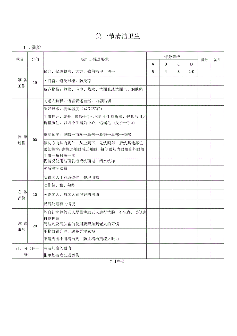 养老护理技术操作评价标准.docx_第1页