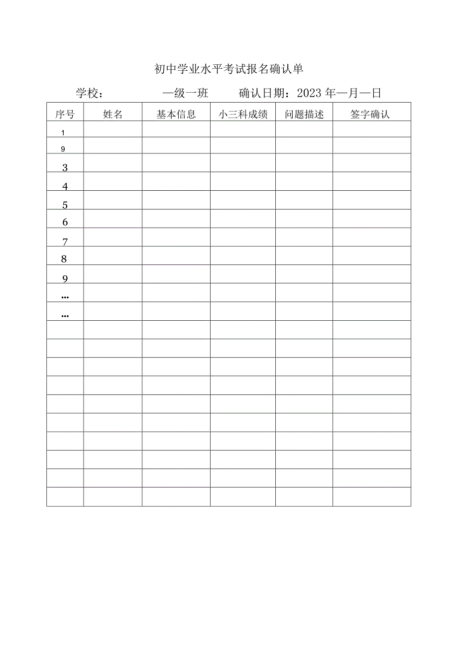 初中学业水平考试报名确认单.docx_第1页