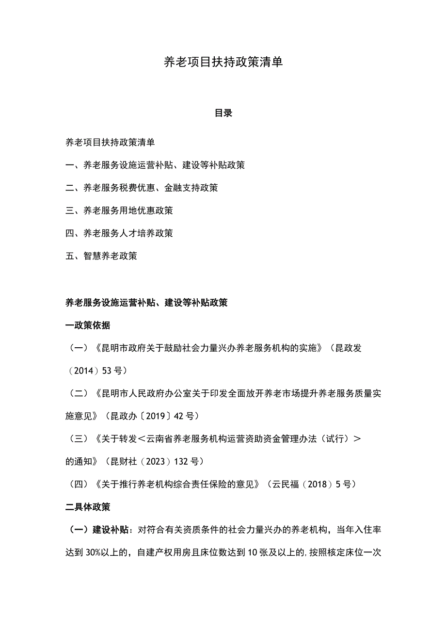 养老项目扶持政策清单.docx_第1页