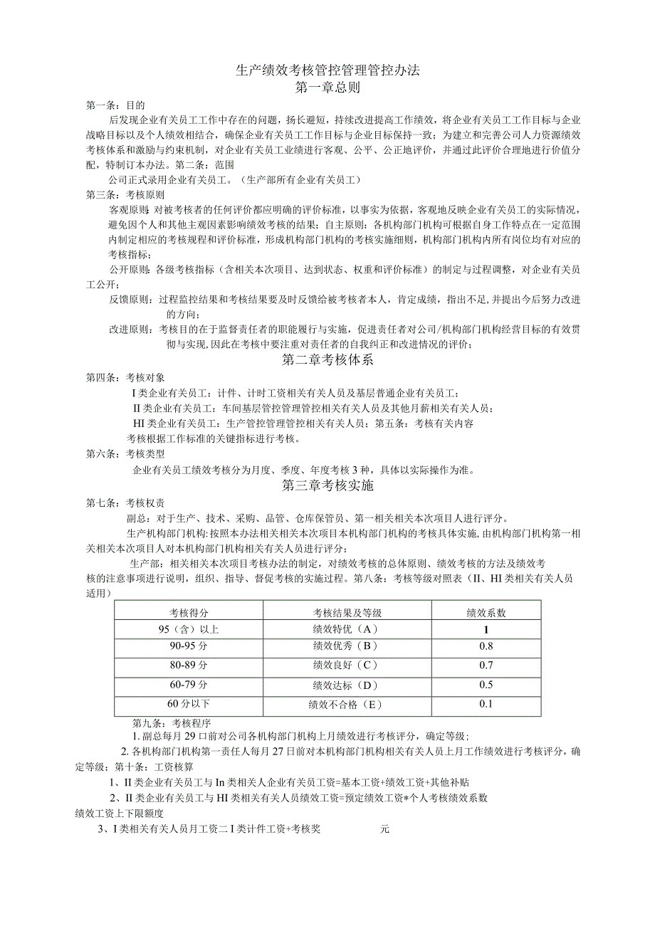 办公文档范本生产绩效考核管理办法.docx_第1页