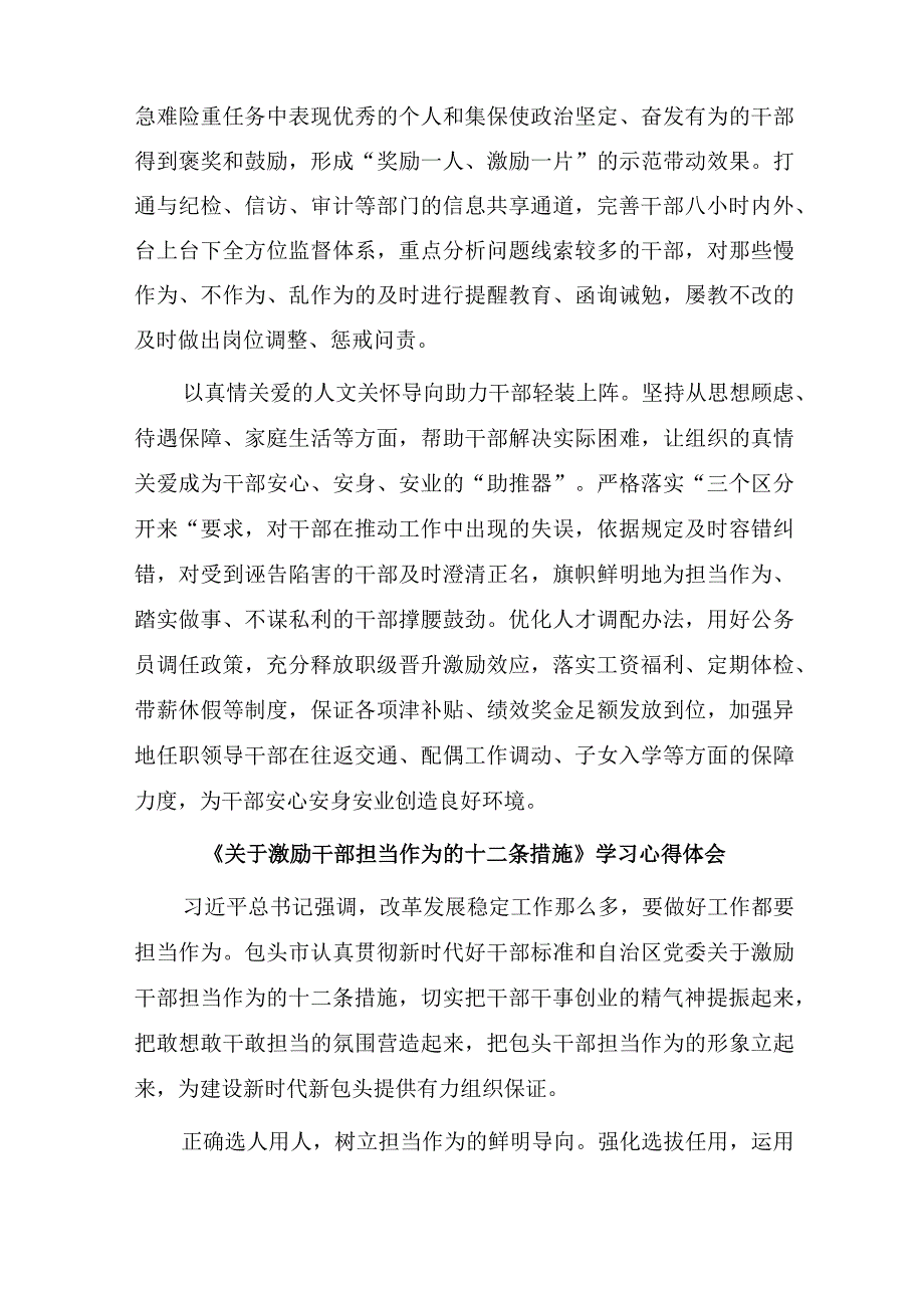 关于激励干部担当作为的十二条措施学习心得体会五篇.docx_第2页