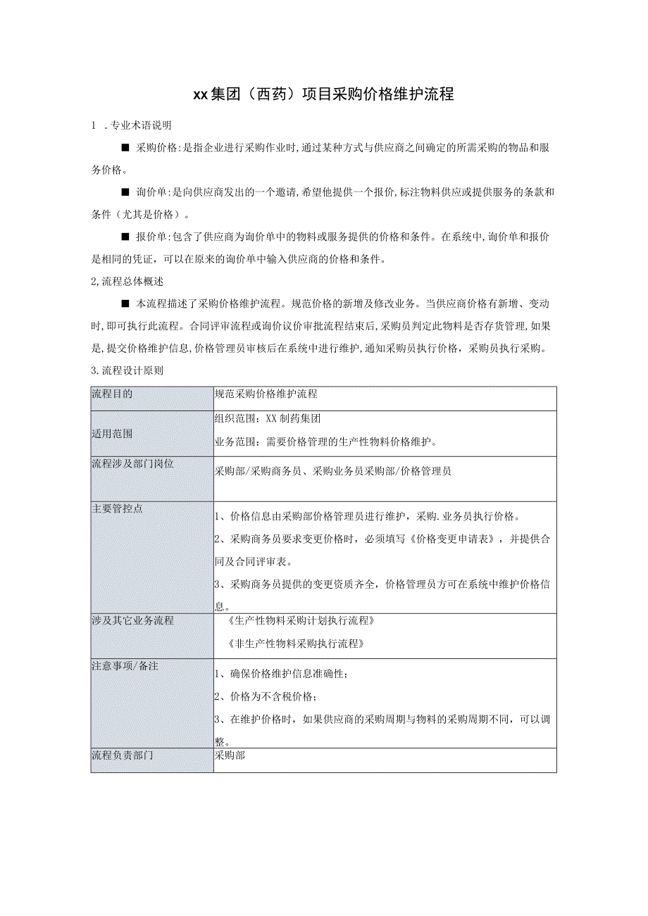 制度文件---xx集团(西药)项目采购价格维护流.docx_第1页