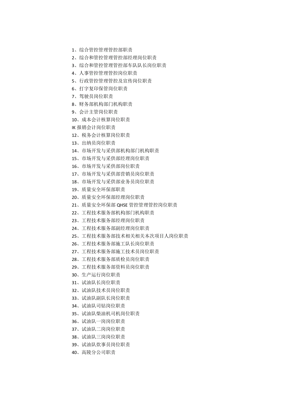 办公文档范本石油企业岗位列表.docx_第1页