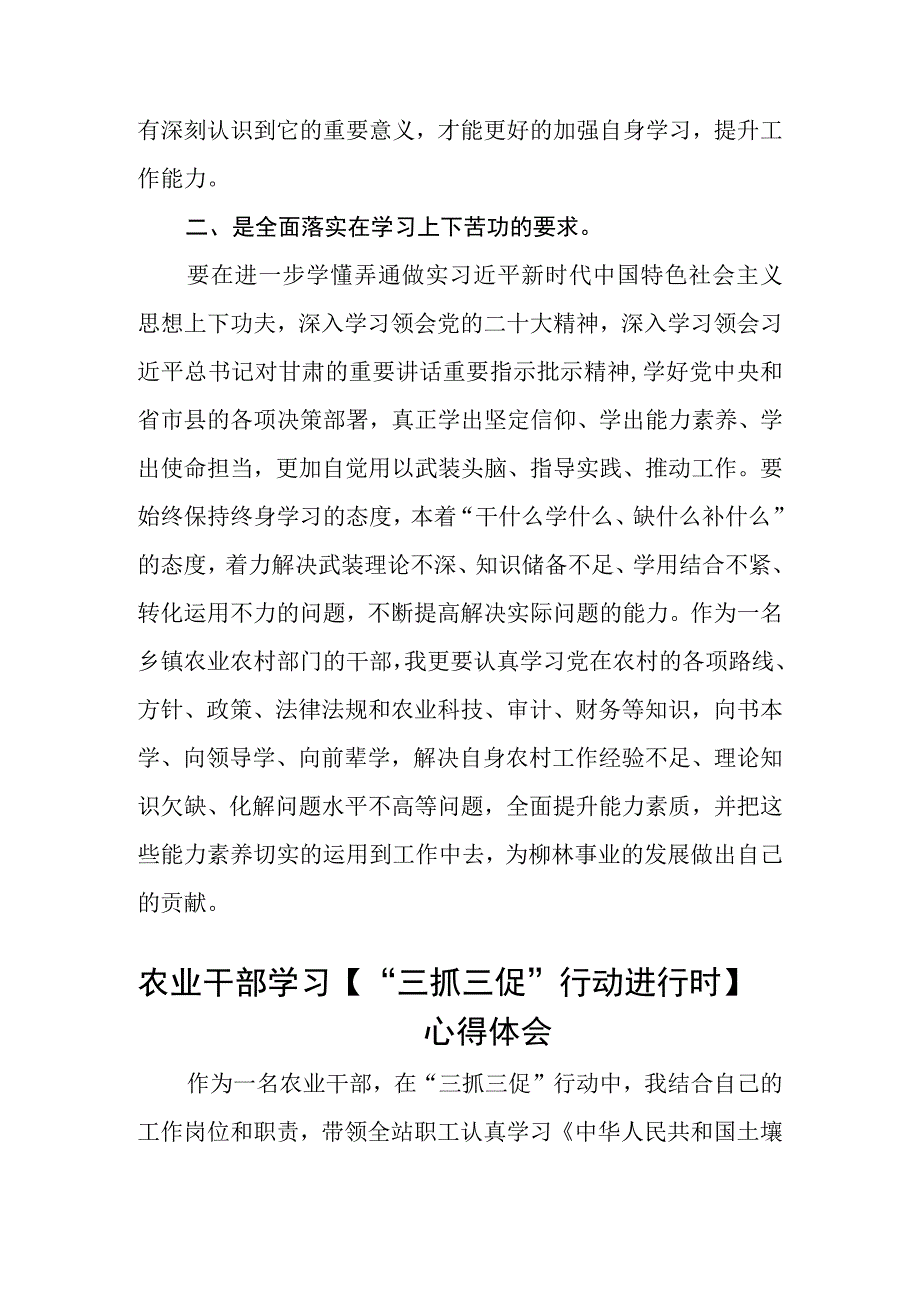 农业农村综合服务中心主任三抓三促进行时心得体会感悟范文参考三篇.docx_第2页