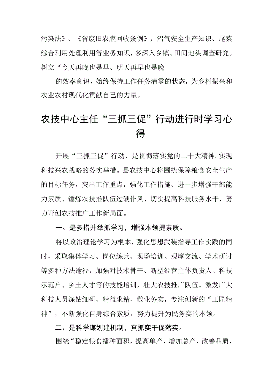 农业农村综合服务中心主任三抓三促进行时心得体会感悟范文参考三篇.docx_第3页