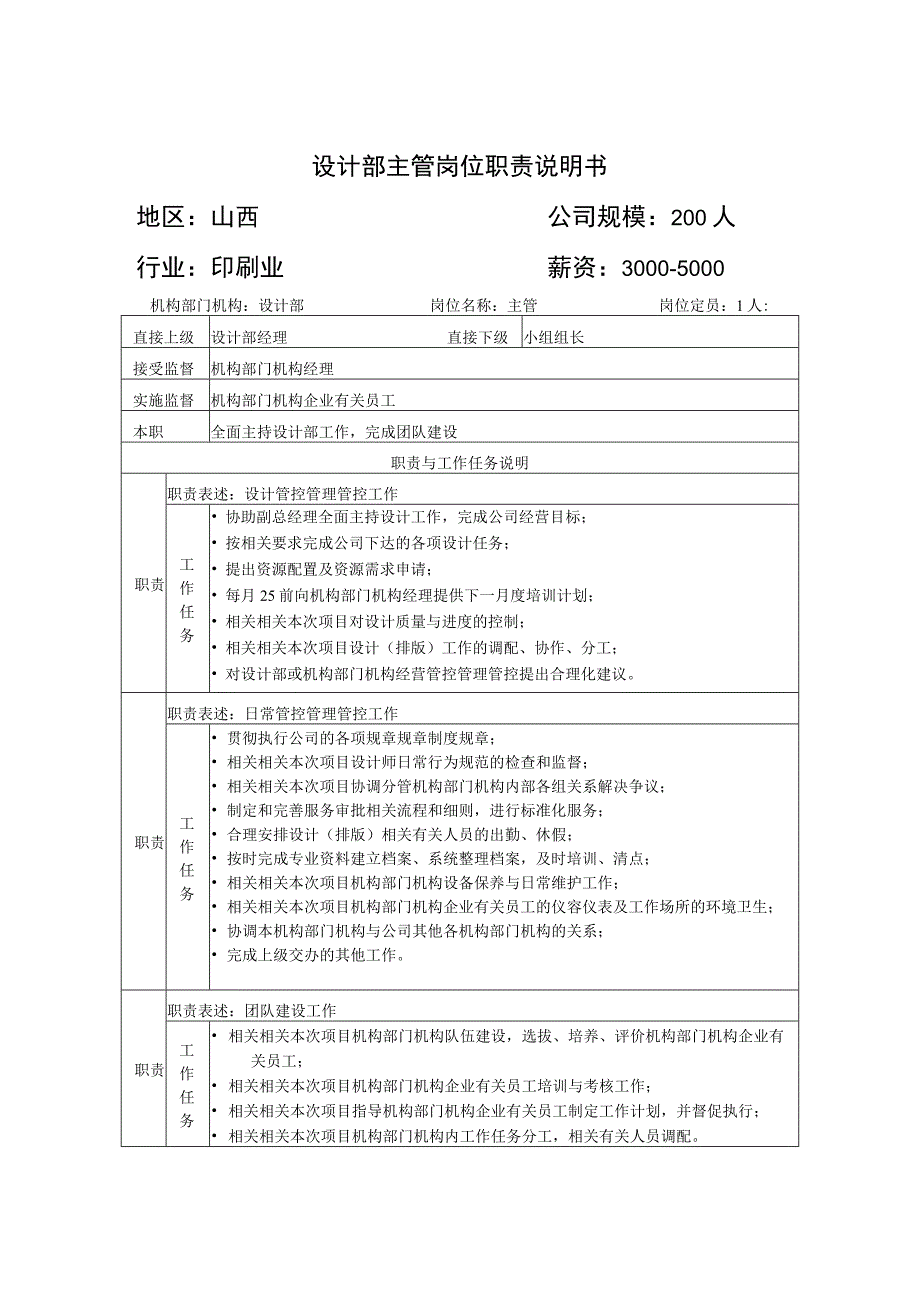 办公文档范本设计中心岗位说明书.docx_第1页