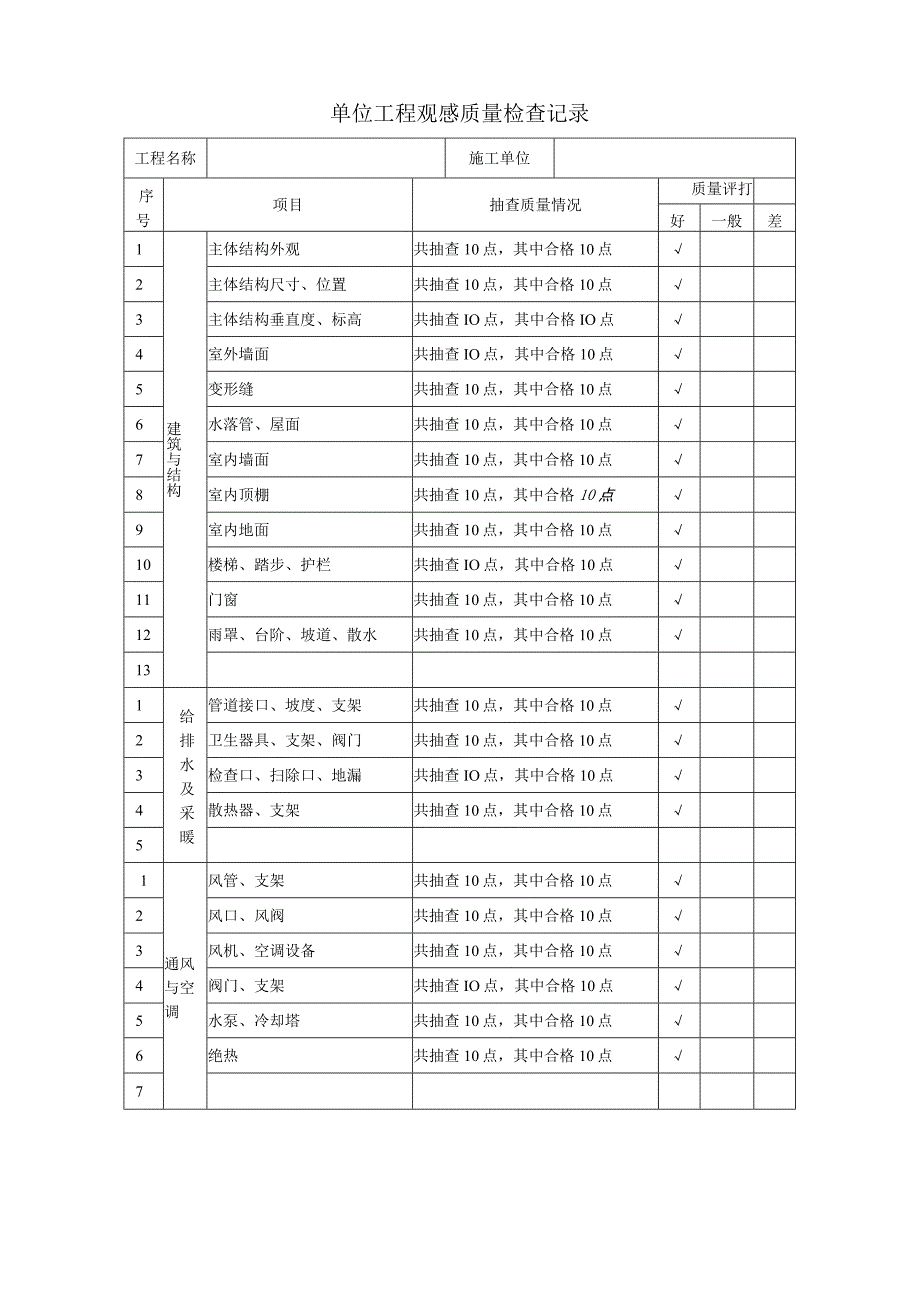 单位工程观感质量检查记录.docx_第1页