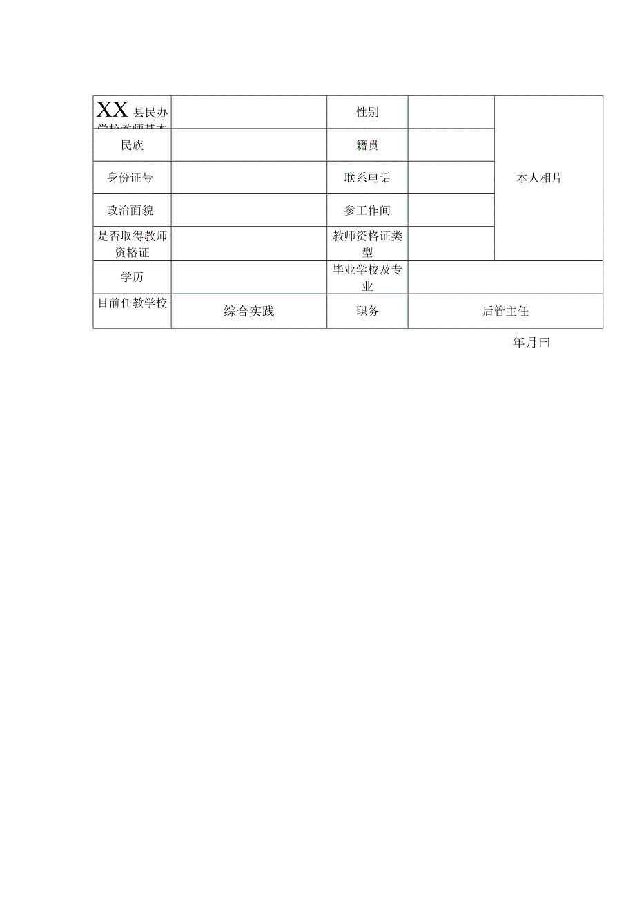 县民办学校教师基本信息表.docx_第1页