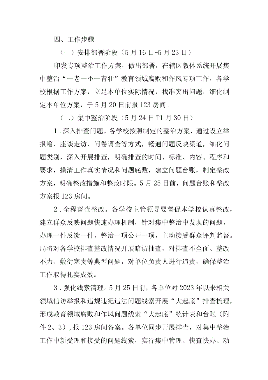 县区集中整治一老一下一青壮教育领域腐败和作风问题专项整治工作方案.docx_第3页