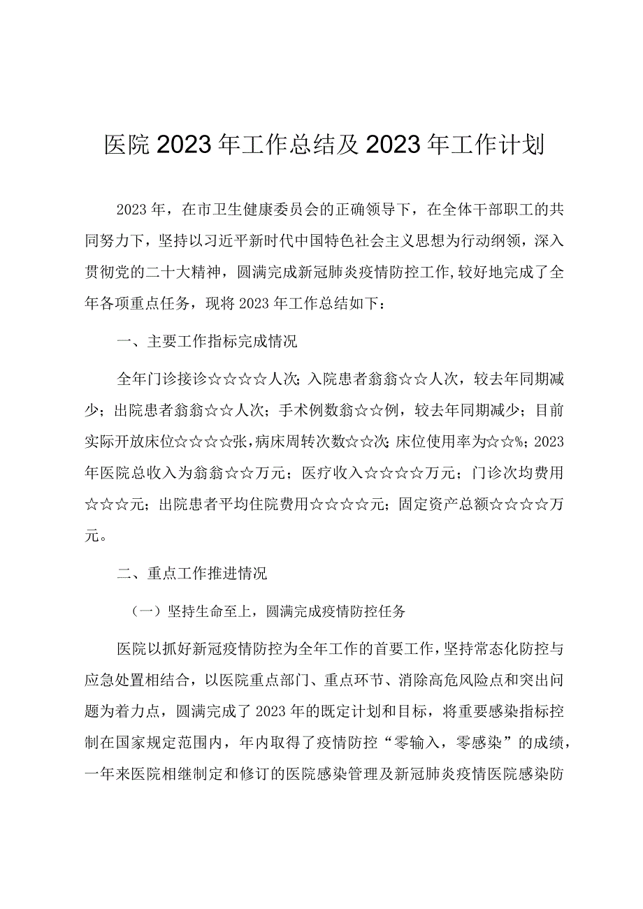 医院2023年工作总结及2023年工作计划.docx_第1页