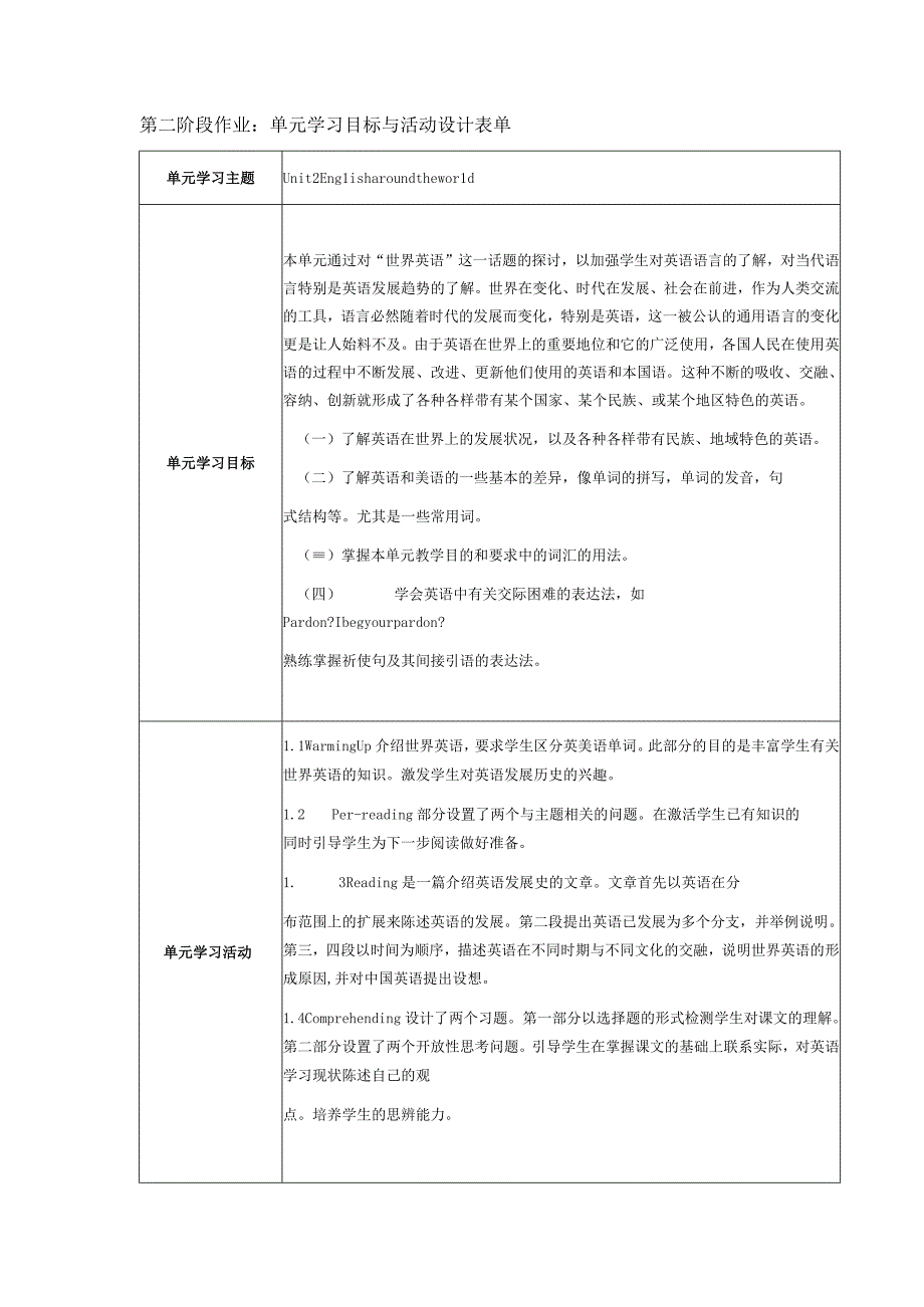 单元学习目标与活动设计表单张志红).docx_第1页