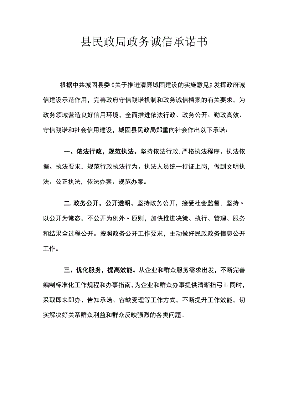 县民政局政务诚信承诺书.docx_第1页