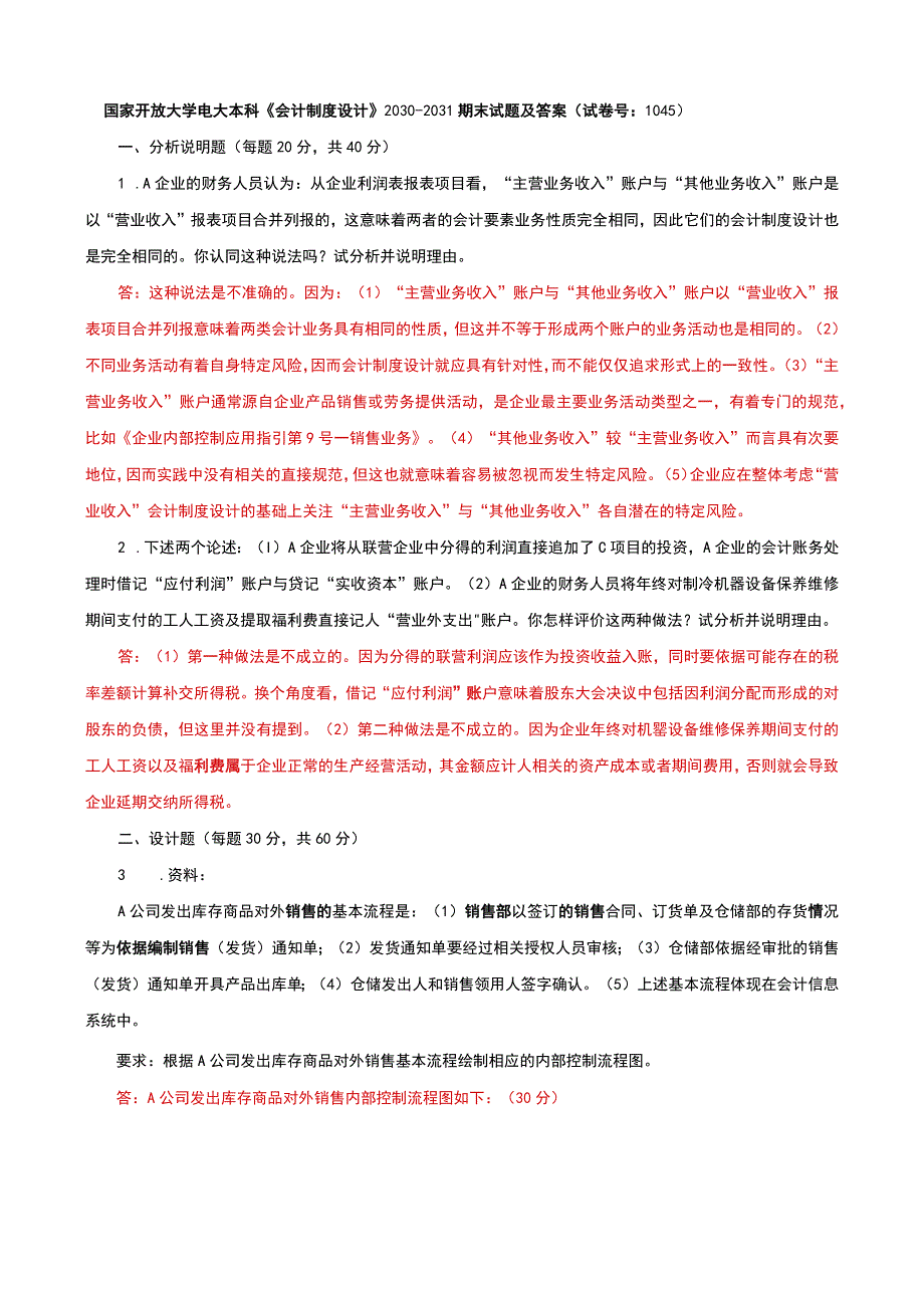 国家开放大学电大本科会计制度设计期末试题及答案e试卷号：1045.docx_第1页