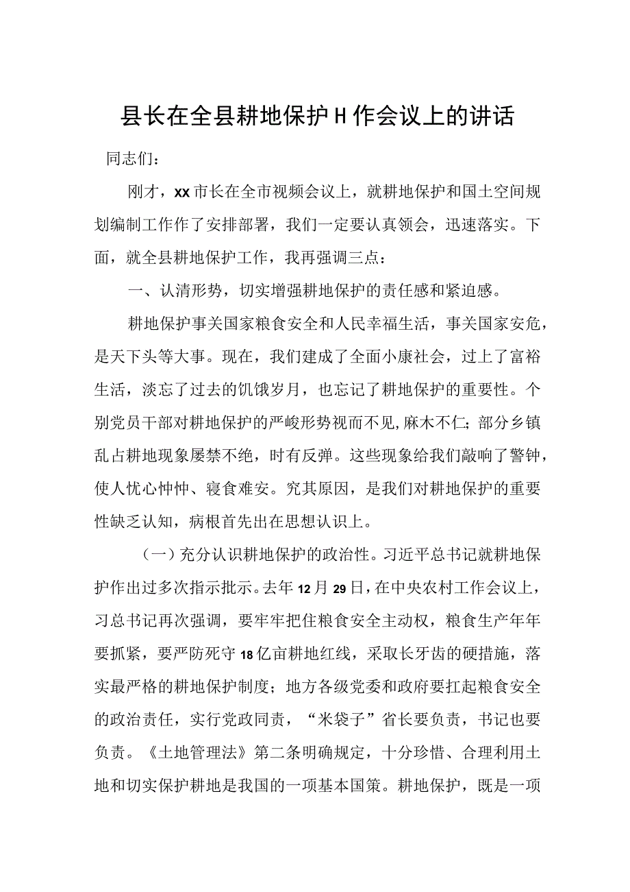 县长在全县耕地保护工作会议上的讲1.docx_第1页