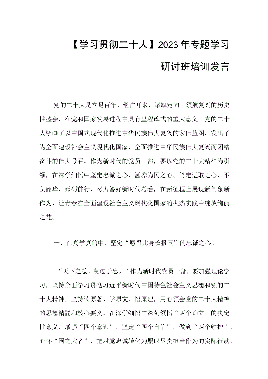 学习贯彻二十大2023年专题学习研讨班培训发言两篇.docx_第1页