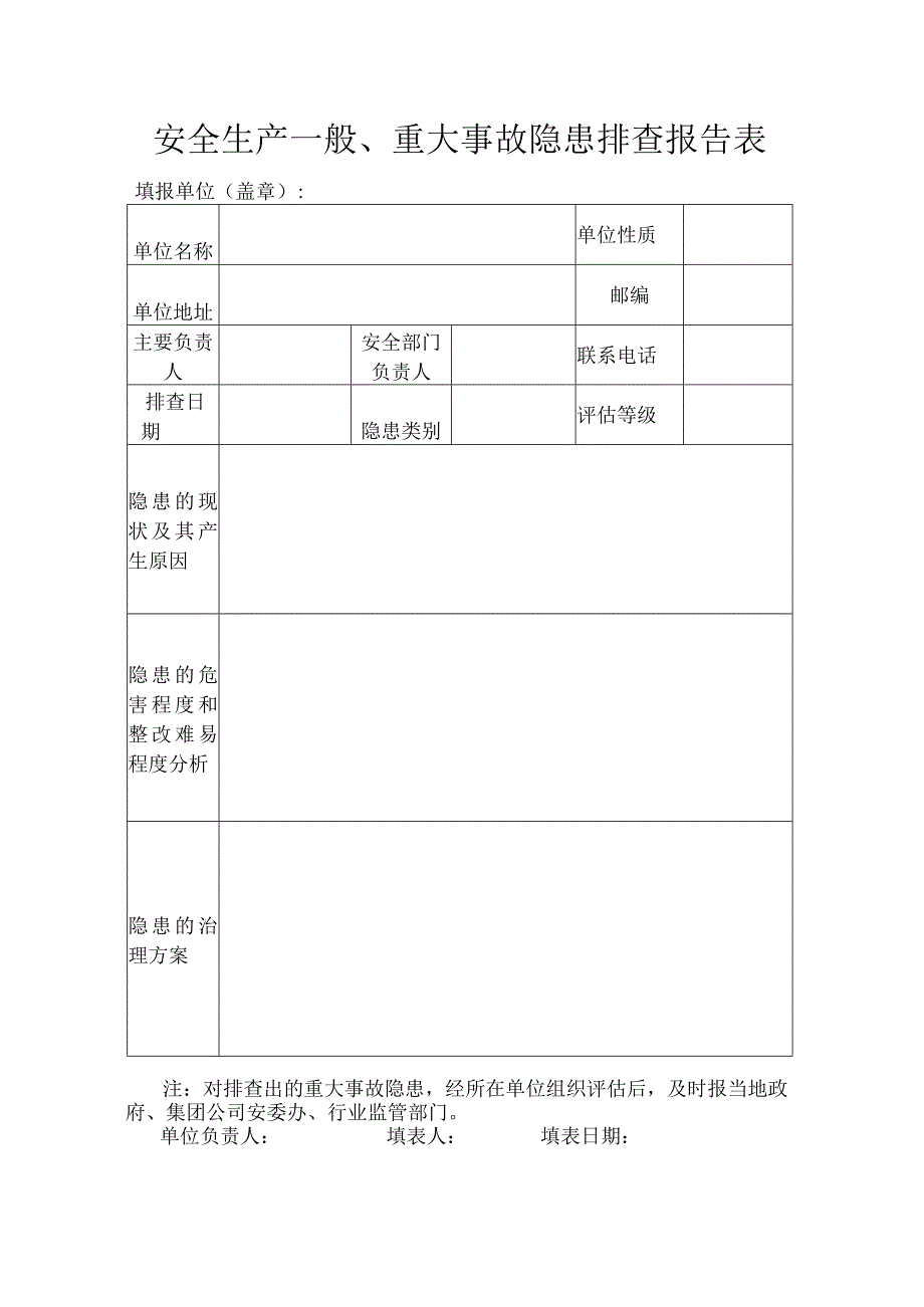 安全生产一般重大事故隐患排查报告表.docx_第1页