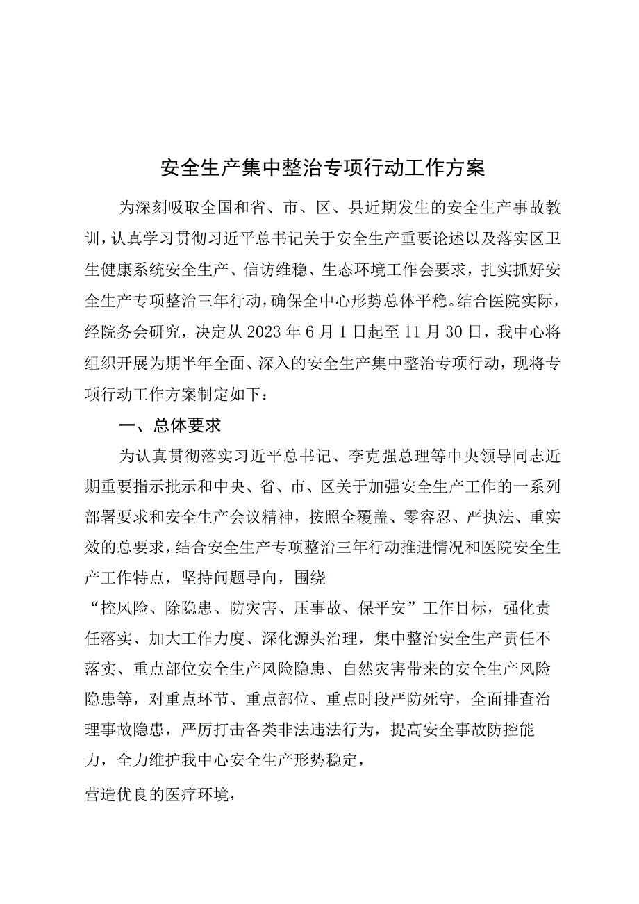 安全生产集中整治专项行动工作方案2023.docx_第1页