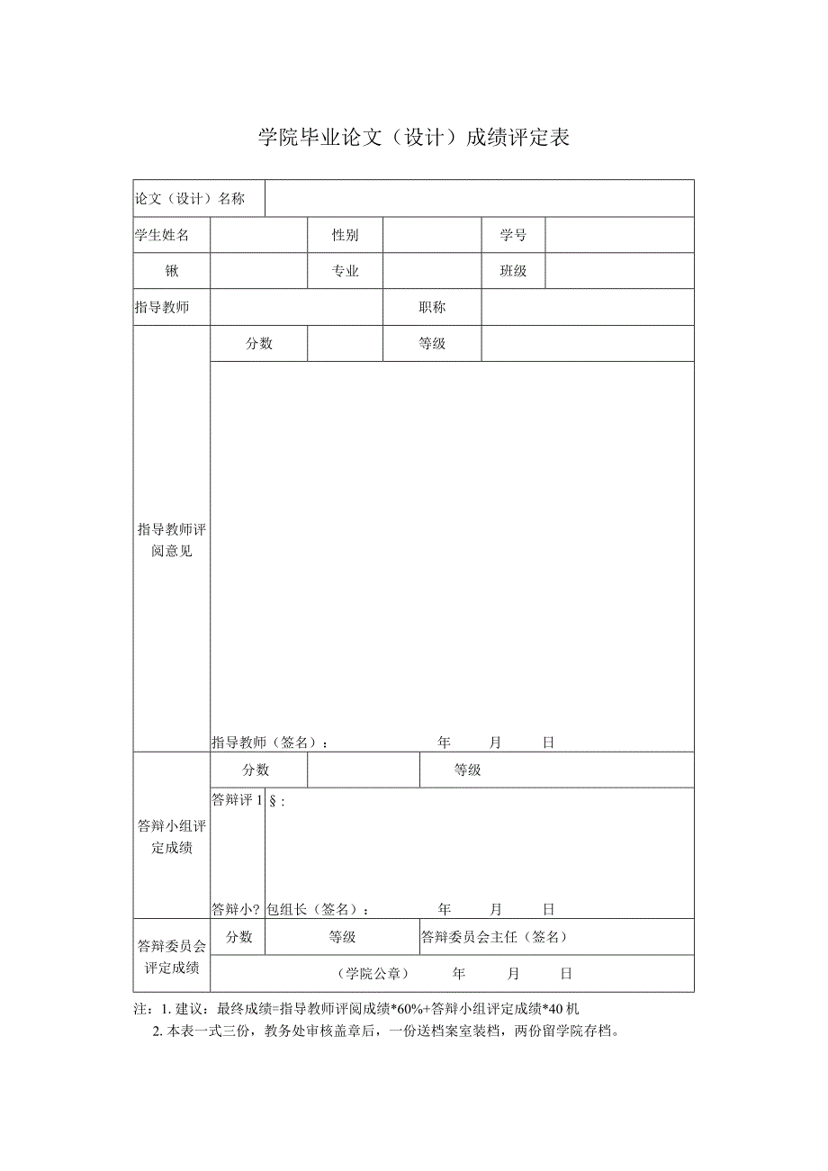 学院毕业论文设计成绩评定表.docx_第1页