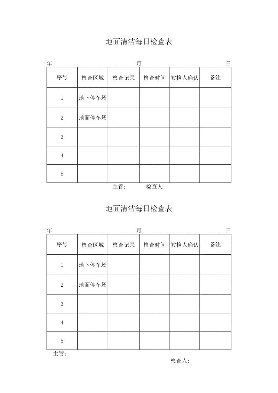 地面清洁每日检查表范本.docx_第1页