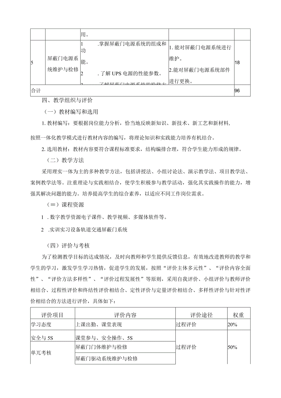 城市轨道交通屏蔽门维护与检修课程标准.docx_第3页