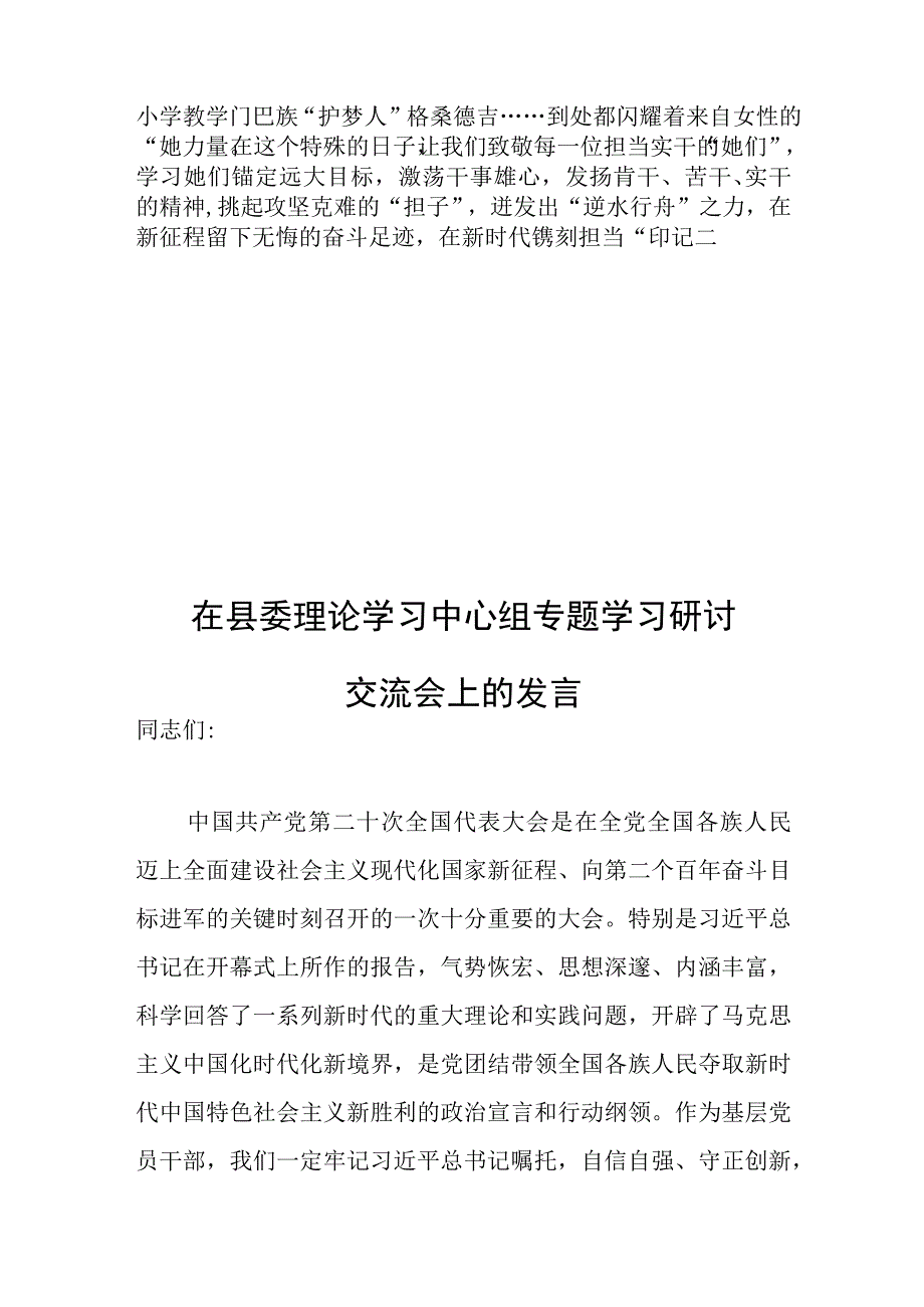 学习贯彻会议精神2023年感受研讨发言——致敬她力量：踔厉奋发显担当.docx_第3页