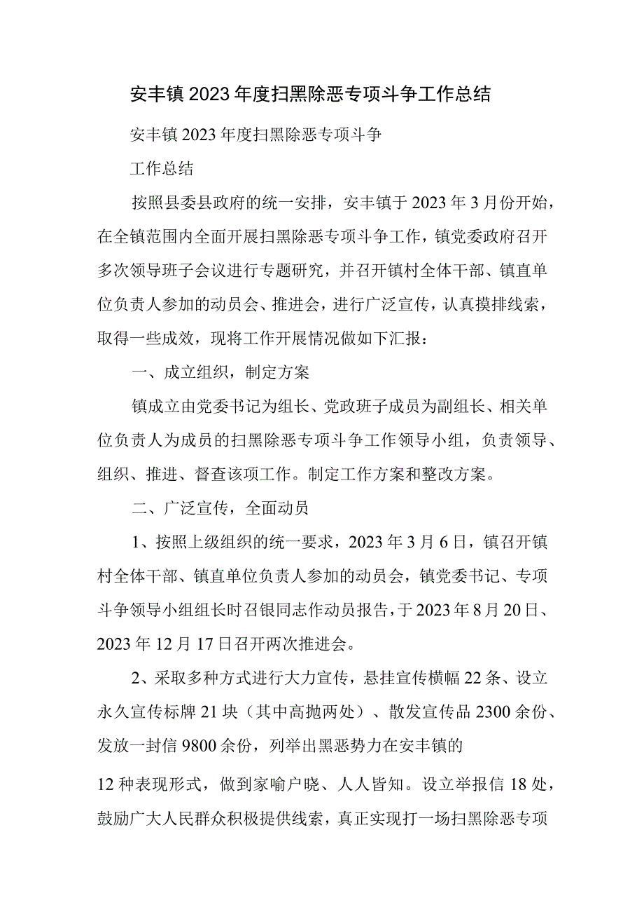 安丰镇度扫黑除恶专项斗争工作总结.docx_第1页