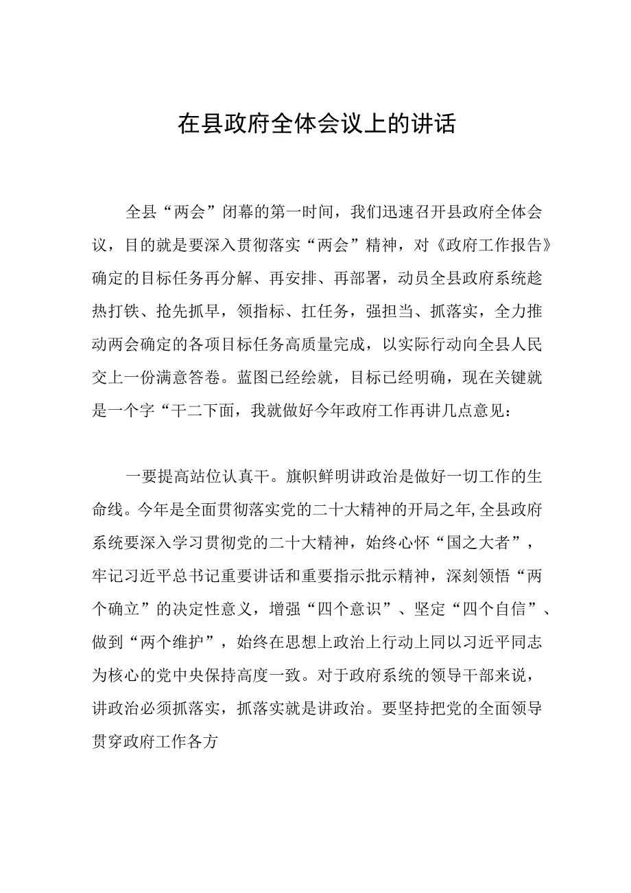 在县政府全体会议上的讲话范文.docx_第1页