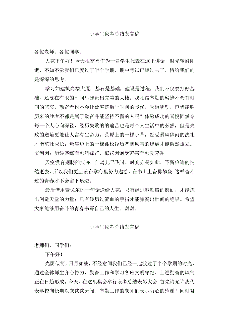 小学生段考总结发言稿.docx_第1页