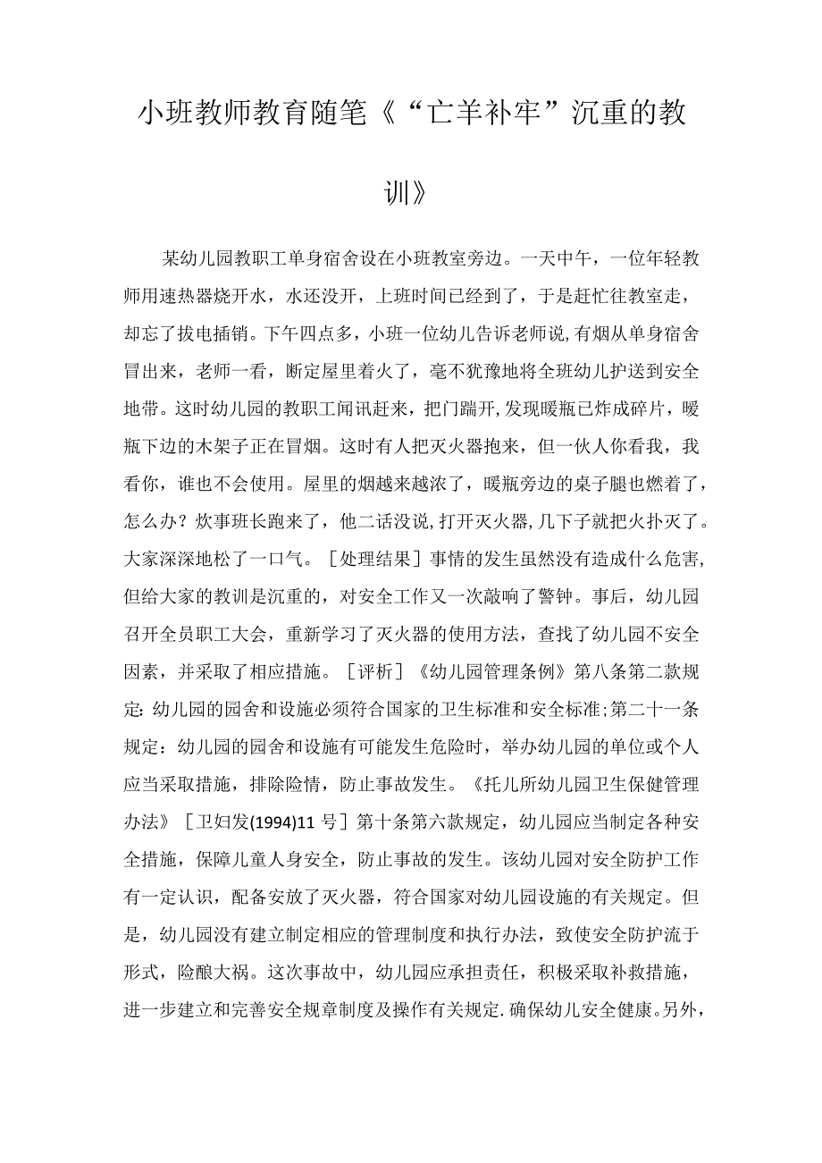 小班教师教育随笔亡羊补牢沉重的教训.docx_第1页