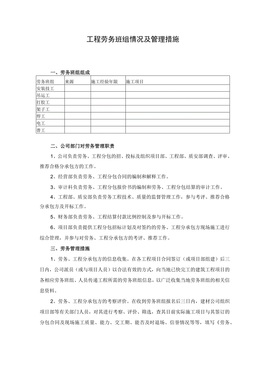 工程劳务班组情况介绍及管理措施.docx_第1页